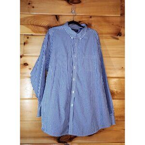 Roundtree & Yorke Trademark Mens XXL Button Down 100% Cotton Blue Stripe Shirt
